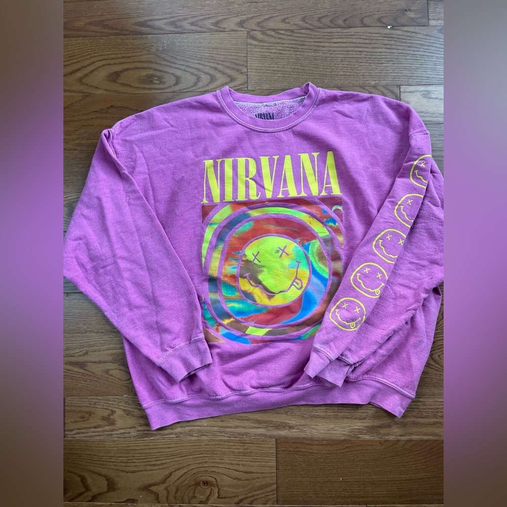 Urban Outfitters Pink Nirvana Smiley Crewneck